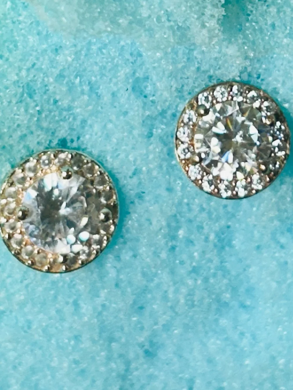 Round Gold Crystal Halo Stud Earrings in Clear